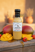 Mango Habanero Balsamic Honey Mustard Dressing on rustic wood with Southwest ingredients