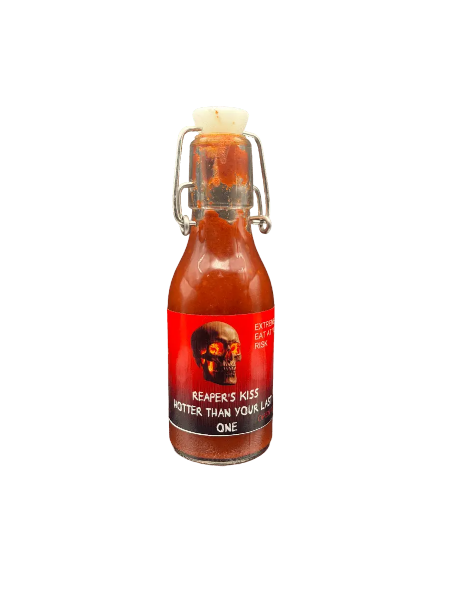Reaper'S Kiss... "hotter than your last one" hot sauce made from Ghostpepper, Carolina Reaper, Scorpion & Habanero